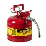 Justrite 2 Gallon 5/8" Metal Hose, Steel Safety Can for Flammables Type 2 KSA