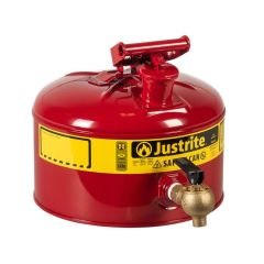 Justrite 2.5 Gallon Steel Safety Can for Laboratories Type 1 Bottom Brass Flow-Control Faucet Red KSA